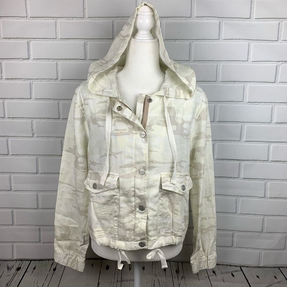 🔥SANCTUARY🔥HOODED WHITE LINEN CAMO JACKET SMALL NWT - Picture 6 of 10
